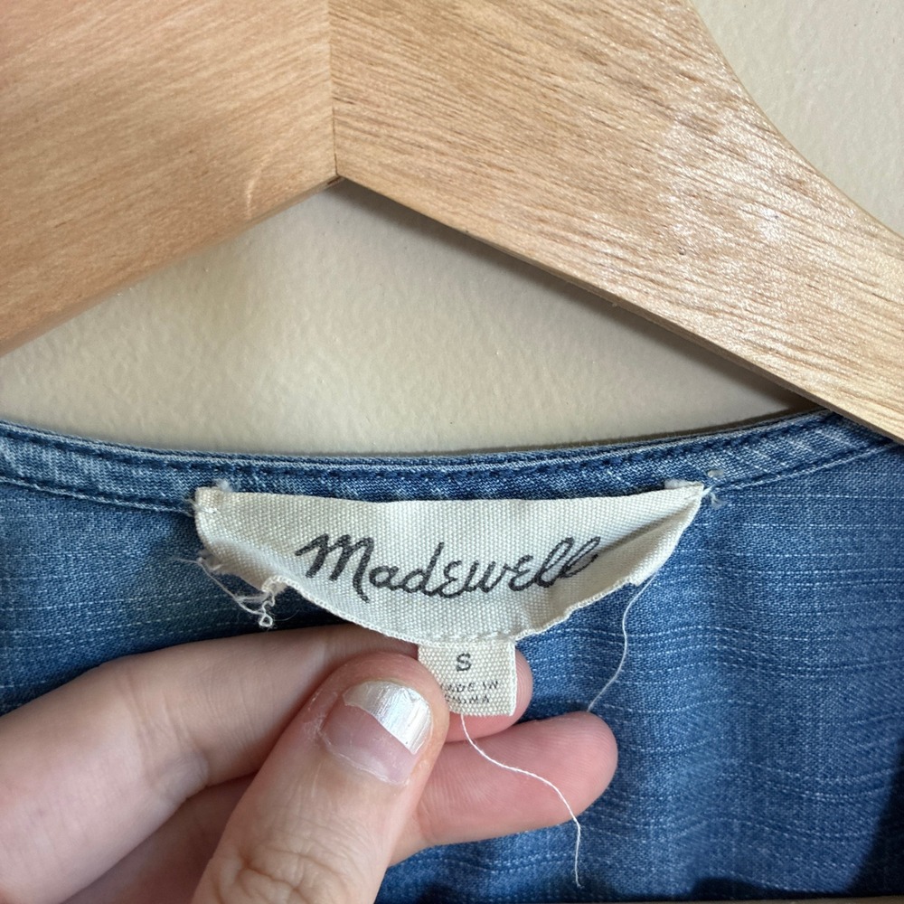 Madewell Chambray Wrap Top Small Blue Womens Cotton Lyocell Tie Waist Blouse - Picture 4 of 8